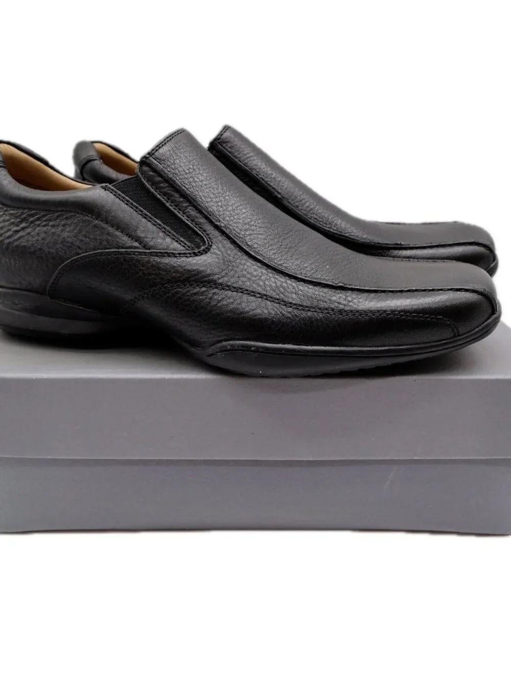 Hush Puppies Santiago Men's 12 Black Leather Slip-On Dress Loafers